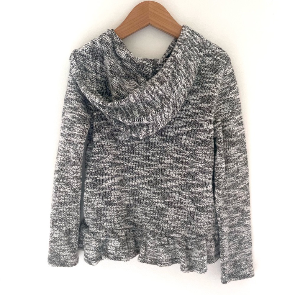 3/$21💥NEW Slub Knit Hoodie Sweater, Peplum Ruffle, Heathered Gray, Long Sleeve